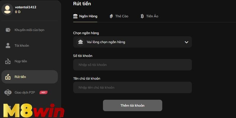 Quy trình rút tiền nhanh chóng, an toàn tại M8Win